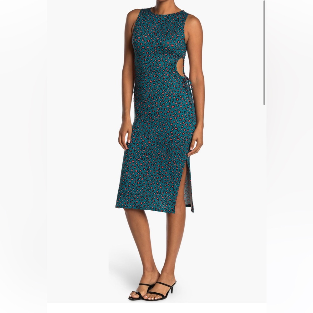 Sleeveless Cut Out Animal Printed Midi Dress